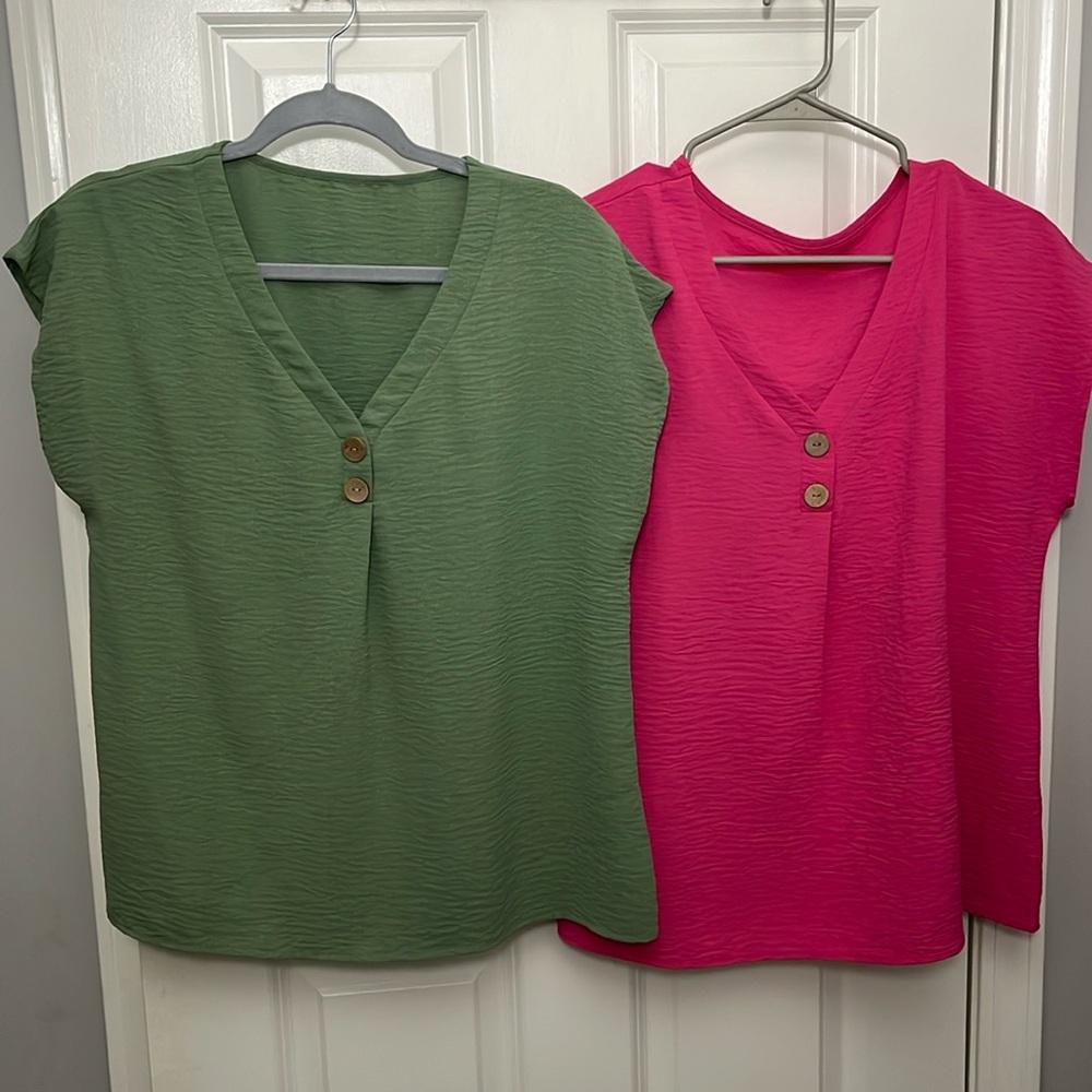Women’s SHEIN Blouses - Large, Green & Pink